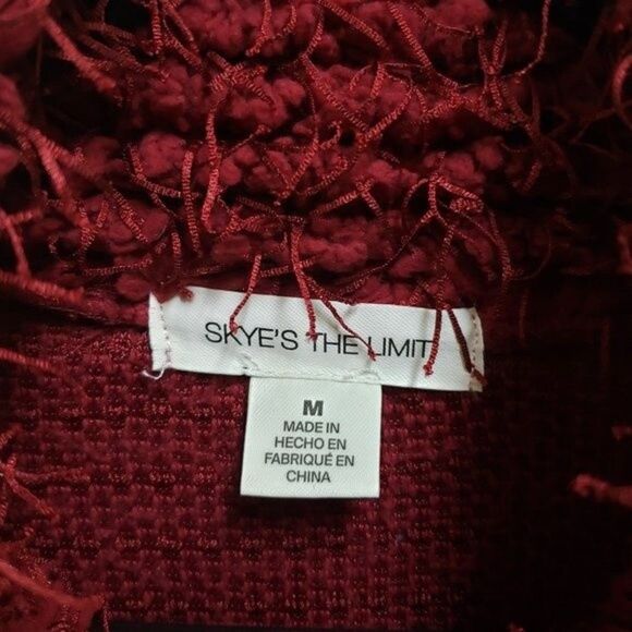 SKYE'S THE LIMIT Womens M Red Cranberry Shaggy Teddy Zip Pullover Sweater Top - Picture 6 of 7